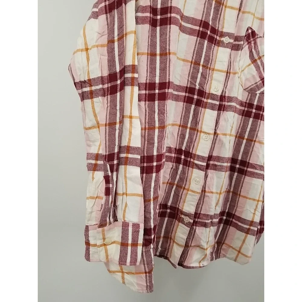 Old Navy Flannel Plaid Tunic‎ Long Sleeve Button Up Shirt Womens L Large - Picture 3 of 6
